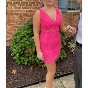 PRIMAVERA💗HOT PINK💗 Homecoming /Cocktail Beaded Short Dress Size 6